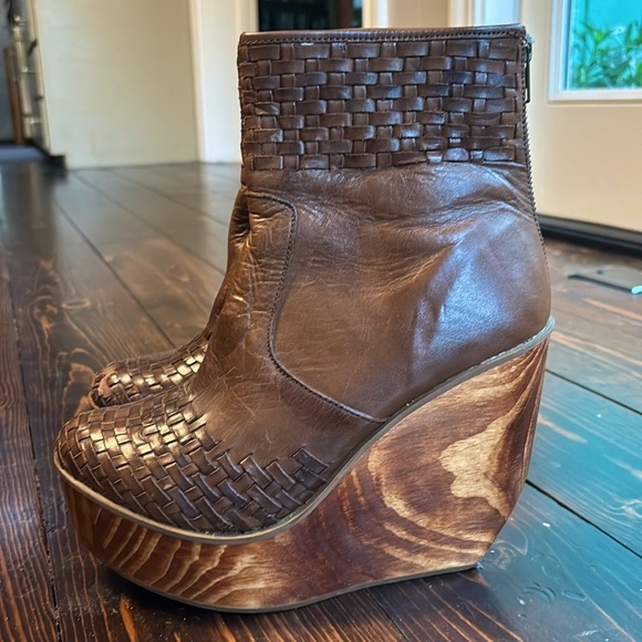 BED|STÜ Cobbler Series Woven Leather and Wood Heel Wedge Boots - Picture 2 of 11